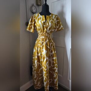 Meadow Rhodes Mustard Yellow And White Printed Dress